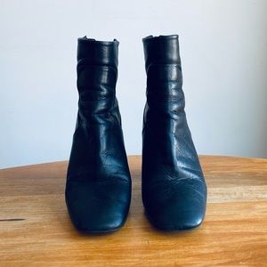 Topshop Black Leather Square Toe Boots Size 7.5